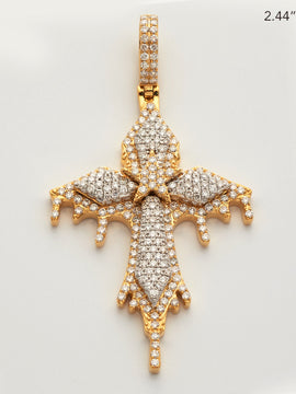 14KY+W 2.35CTW DRIPPING DIAMOND POINTED CROSS