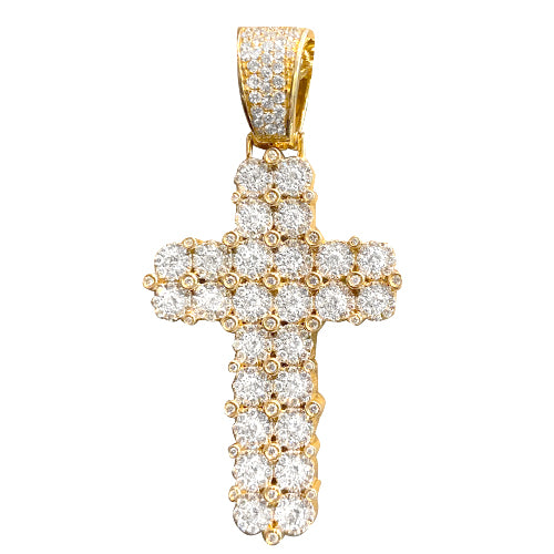 10KY 2.65CTW DIAMOND TWO ROW CLUSTER CROSS PENDANT