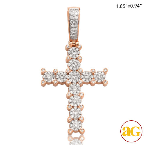 14KR 1.15CTW FLEUR DIAMOND CROSS PENDANT