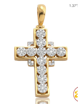 10KY 0.50CTW ROUND CLUSTER DIAMOND CROSS WITH