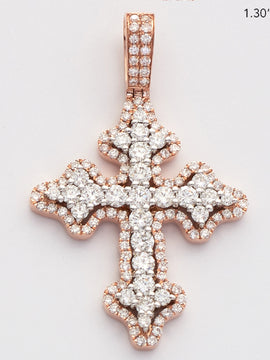 14KR+W 1.15CTW DIAMOND 3-D CROSS - FLEUR DE LIS