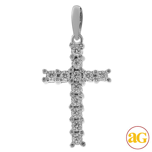 14KW 0.40CTW DIAMOND 12-STONE CROSS PENDANT