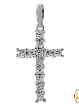 14KW 0.40CTW DIAMOND 12-STONE CROSS PENDANT