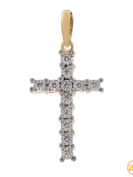 14KY 0.40CTW DIAMOND 12-STONE CROSS PENDANT