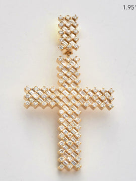 14KY 2.85CTW BAGUETTE DIAMOND CROSS PENDANT