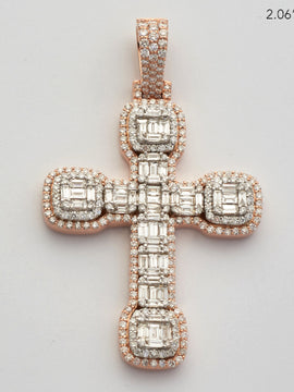 14KR+W 3.00CTW BAGUETTE DIAMOND CROSS WITH SQUARE