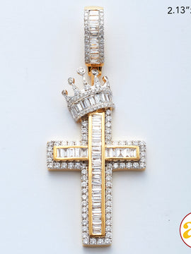 14KY 2.05CTW BAGUETTE DIAMOND CROSS WITH TILTED