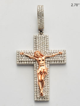 14KR+W 3.75CTW DIAMOND CROSS WITH JESUS