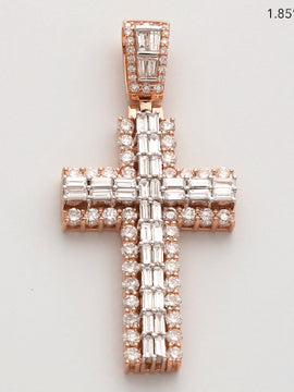 14KR+W 3.25CTW BAGUETTE DIAMOND 2-ROW CROSS