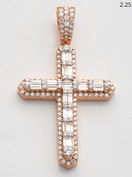 14KR 3.65CTW BAGUETTE DIAMOND 3D CROSS PENDANT