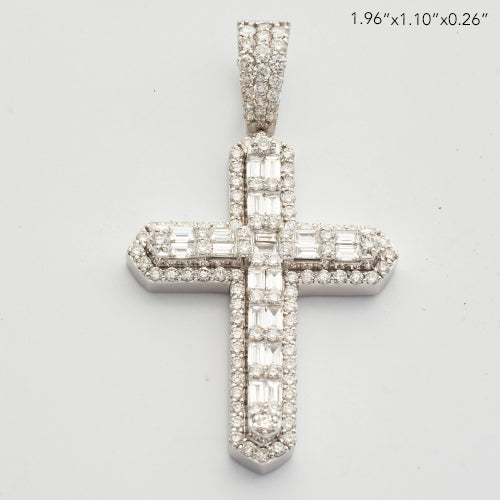 14KW 3.20CTW BAGUETTE DIAMOND 3D CROSS PENDANT