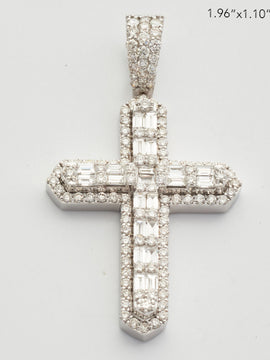 14KW 3.20CTW BAGUETTE DIAMOND 3D CROSS PENDANT