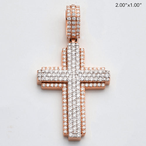 14KR+W 2.40CTW DIAMOND 3D CROSS PENDANT