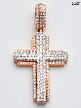 14KR+W 2.40CTW DIAMOND 3D CROSS PENDANT