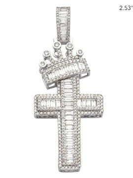 14KW 4.00CTW BAGUETTE DIAMOND CROSS W/CROWN