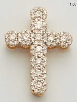 14KY 1.00CTW FLEUR DIAMOND 11-STONE CROSS PENDANT