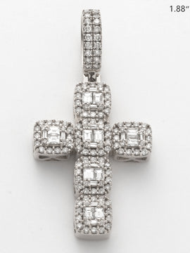 14KW 2.00CTW DIAMOND SQUARE CLUSTER CROSS PENDANT