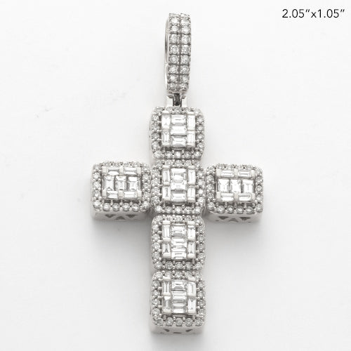 14KW 2.75CTW DIAMOND SQUARE CLUSTER CROSS PENDANT