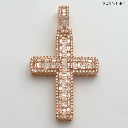 10KR 4.75CTW BAGUETTE & ROUND DIAMOND CROSS