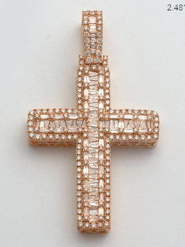 10KR 4.75CTW BAGUETTE & ROUND DIAMOND CROSS