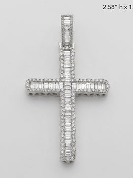 14KW 4.35CTW BAGUETTE DIAMOND CROSS - SINGLE ROW