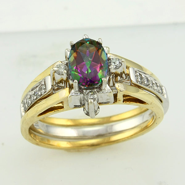 10KY 1.00CTW DIA. & MYSTIC TOPAZ REV RING