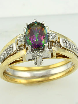 10KY 1.00CTW DIA. & MYSTIC TOPAZ REV RING