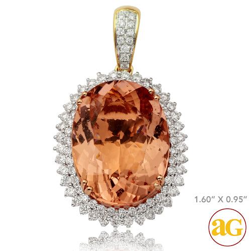 14KR 1.85CTW DIAMOND + MORGANITE PENDANT W/2 ROW B