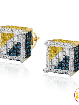 10KY 0.85CTW BLUE/WHITE/YELLOW DIAMOND DICE EARRIN