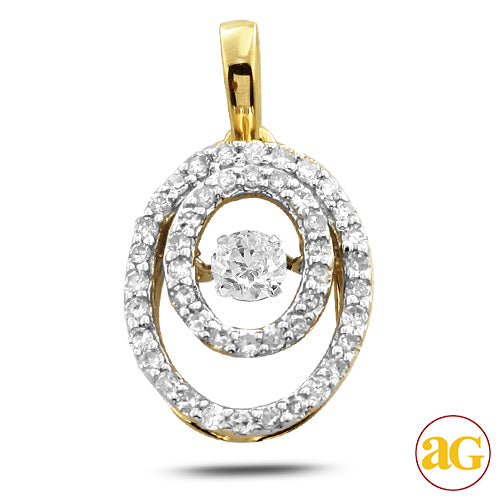 14KY 0.25CTW DANCING DIAMOND DOUBLE OVAL PENDANT