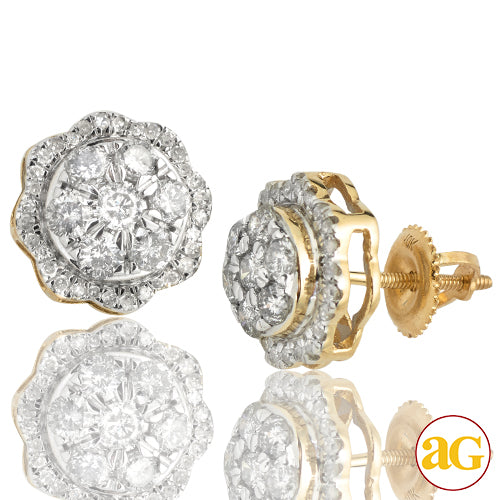 10KY 1.65CTW DIAMOND 3-D ROUND DOME CLUSTER EARRIN