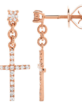 14KR 0.25CTW DIAMOND DANGLING CROSS EARRINGS