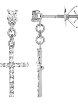 14KW 0.25CTW DIAMOND DANGLING CROSS EARRINGS