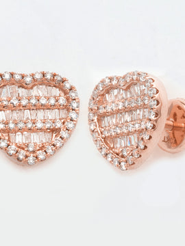 10KR 1.00CTW DIAMOND BAGUETTE HEART EARRINGS