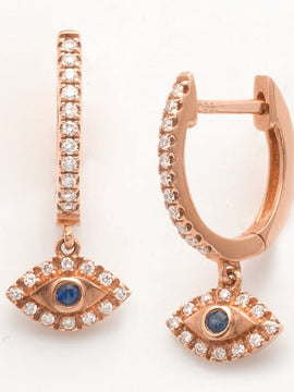 14KR 0.20CTW DIAMOND EVIL EYE DAANGLING EARRINGS