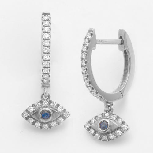 14KW 0.20CTW DIAMOND EVIL EYE DAANGLING EARRINGS