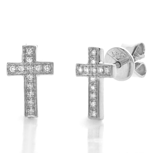 14KW 0.10CTW DIAMOND CROSS EARRING STUDS