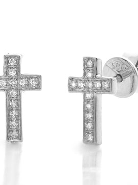 14KW 0.10CTW DIAMOND CROSS EARRING STUDS