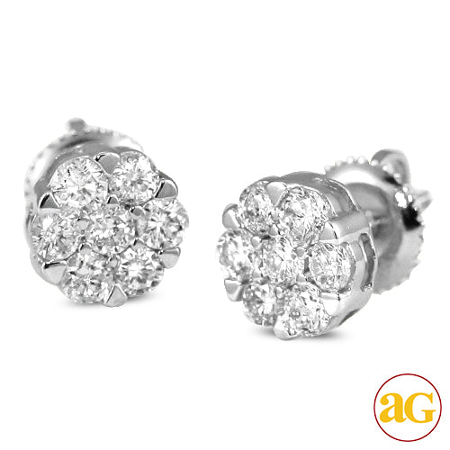 14KW 0.75CTW DIAMOND V-PRONG FLOWER EARRINGS