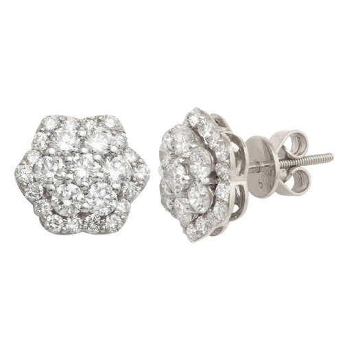 14KW 2.00CTW DIAMOND FLOWER EARRINGS WITH SINGLE