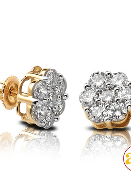 14KY 2.65CTW DIAMOND 7-STONE FLOWER EARRINGS