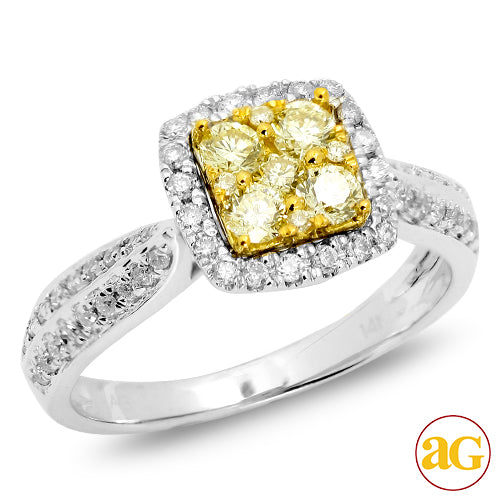 14KW 1.75CTW FANCY YELLOW DIAMOND CLUSTER RING