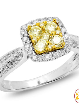 14KW 1.75CTW FANCY YELLOW DIAMOND CLUSTER RING