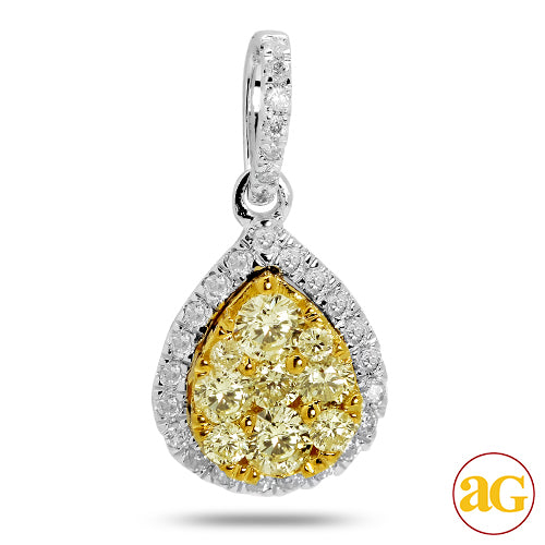 14KW 0.65CTW FANCY YELLOW DIAMONC CLUSTER PENDANT