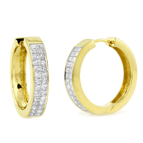 14KY 1.75CTW DIAMOND HOOPS [TWO ROW PRINCESS]