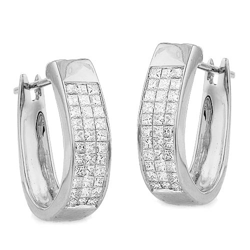 14KW 1.00CTW DIAMOND HOOPS [THREE ROW PRINCESS]