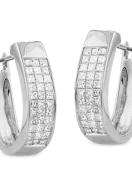 14KW 1.00CTW DIAMOND HOOPS [THREE ROW PRINCESS]