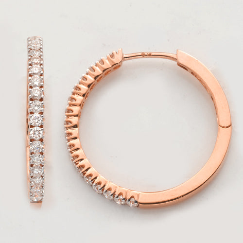 14KR 0.85CTW DIAMOND SINGLE ROW HOOP EARRINGS