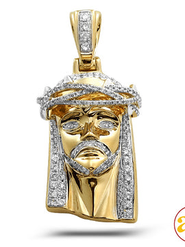 10KY 0.85CTW DIAMOND JESUS PENDANT WITH SOLID BACK