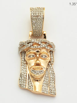 10KY 0.55CTW MICROPAVE DIAMOND JESUS HEAD PENDANT